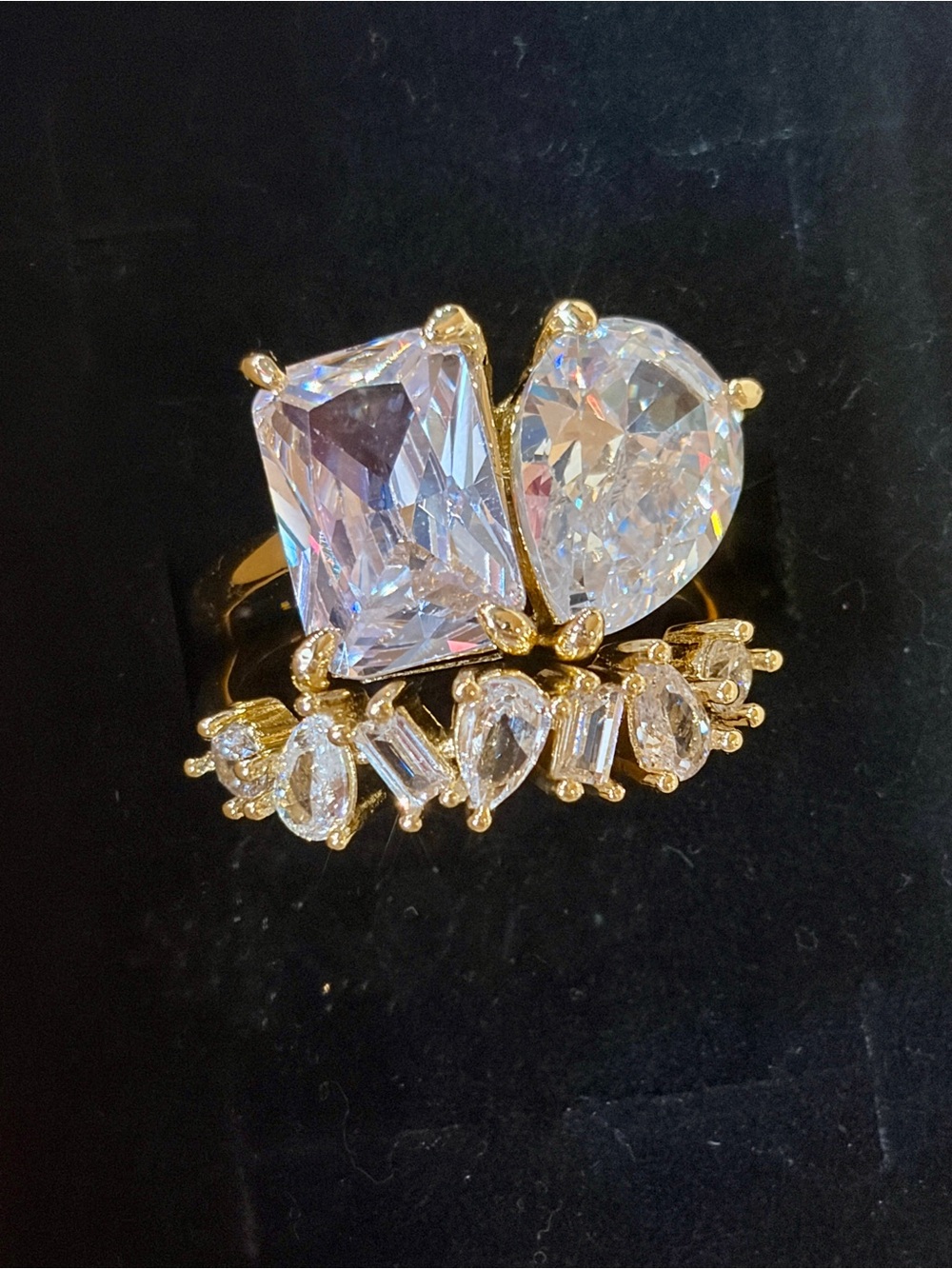 New Toi et Moi Gold Filled Pear Cut CZ Wedding Rings Prong Setting Ring Set in 7